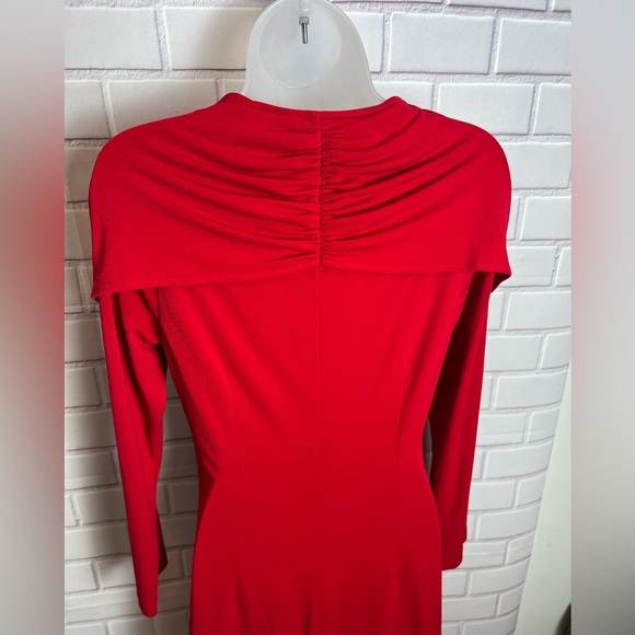 ELLEN TRACY Red Ruched Cowl Neck Long Sleeve Cocktail Gown/size S - Picture 7 of 10